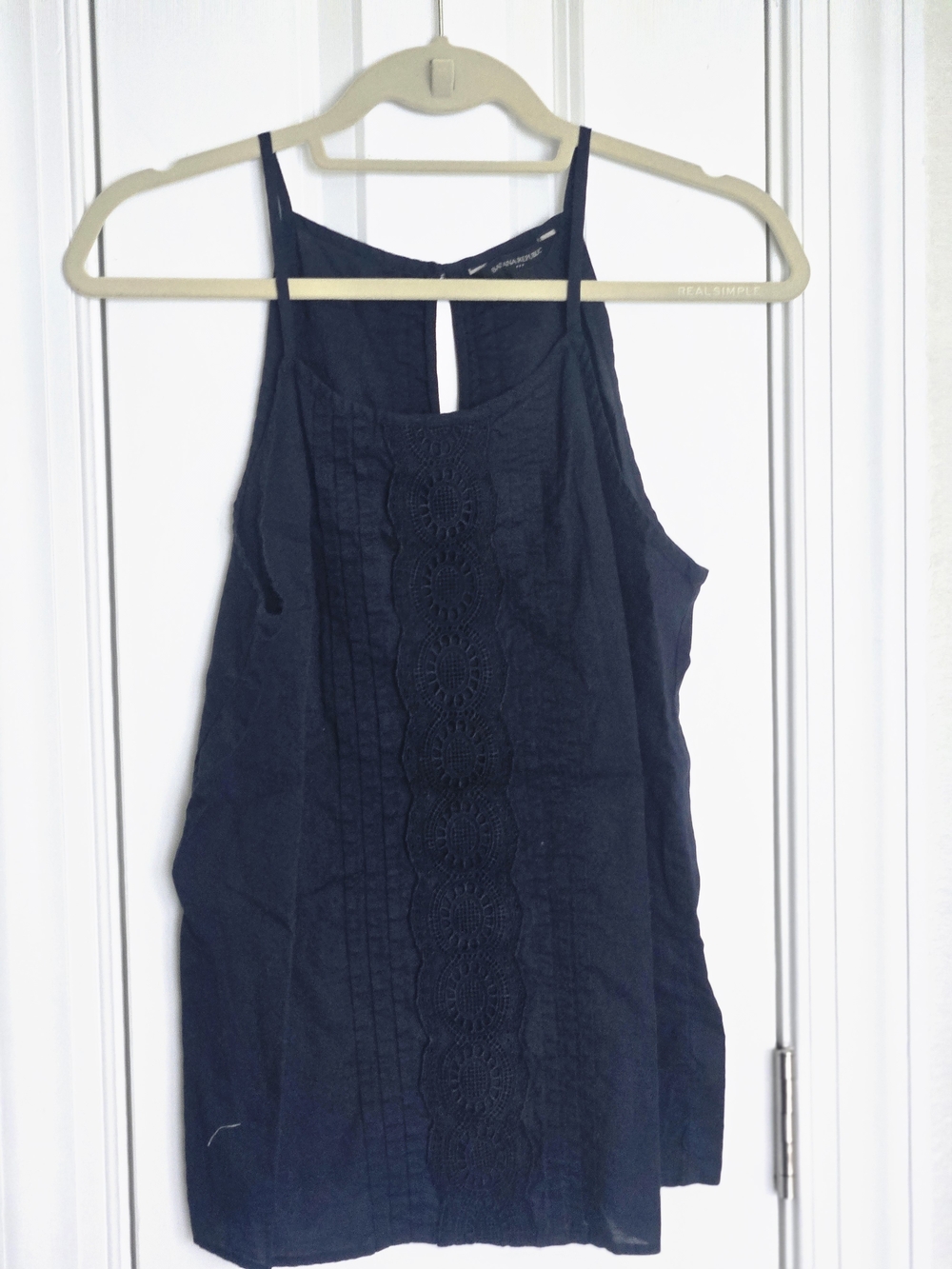 Women's Navy Crochet-Front Tank Top
